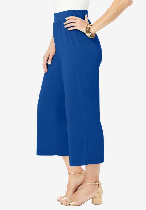 Jessica London Stretch Knit Wide Leg Crop Pant In Multi