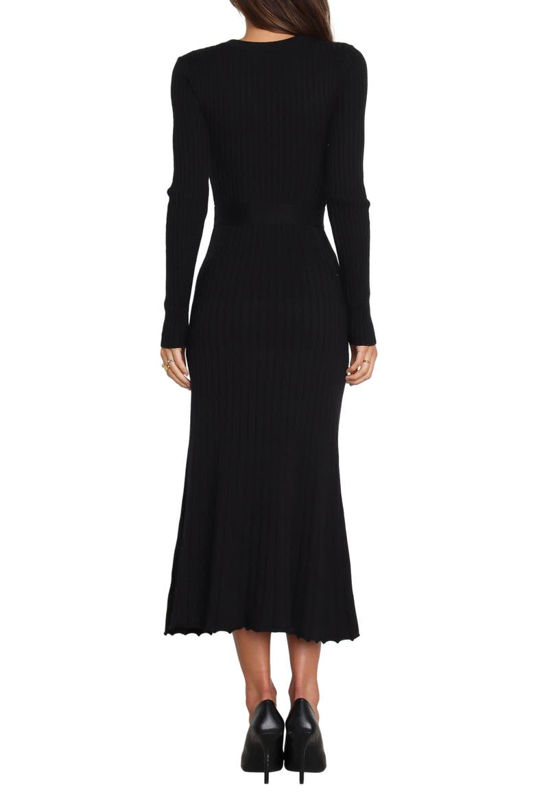 Rhianna Belted Long Sleeve Rib Sweater Dress, Alternate, color, BLACK