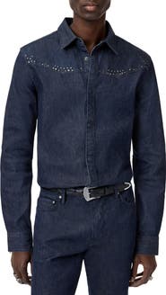 John Varvatos Studded Western Denim Snap-Up Shirt