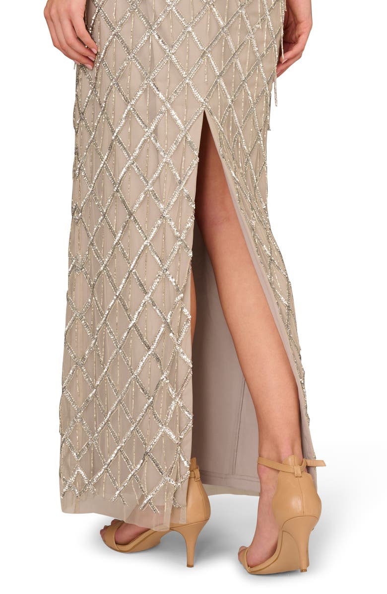 Aidan Mattox by Adrianna Papell Beaded Halter Column Gown, Alternate, color, Silver