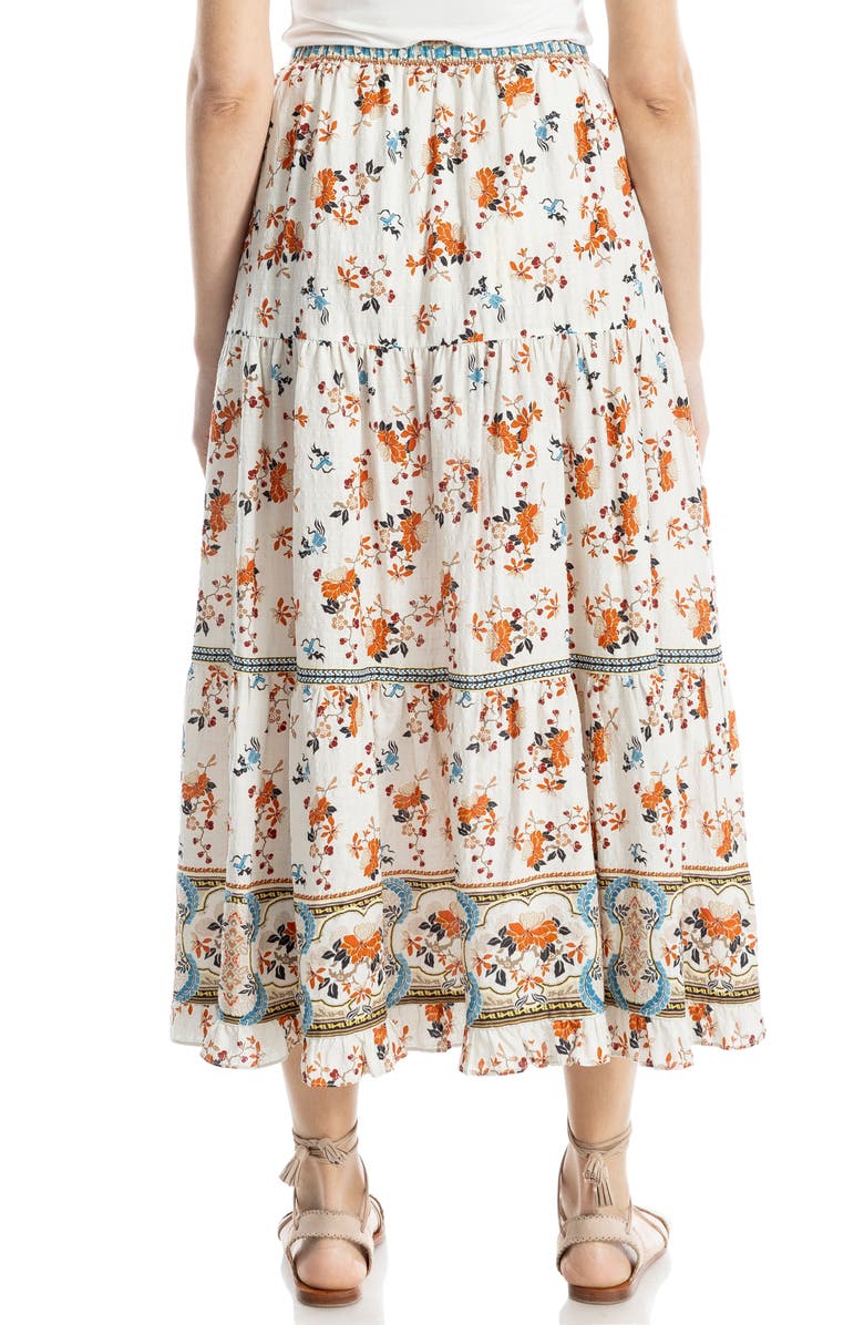 MAX STUDIO Floral Tiered Maxi Skirt, Alternate, color, Birch Imari Marigolds