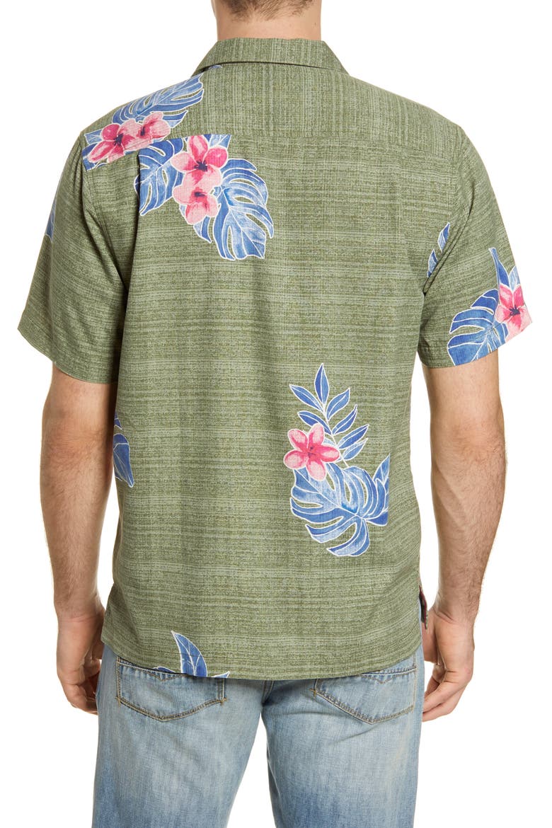 Blooms Adrift Short Sleeve Silk Blend Button-Up Camp Shirt, Alternate, color, NEW GATOR