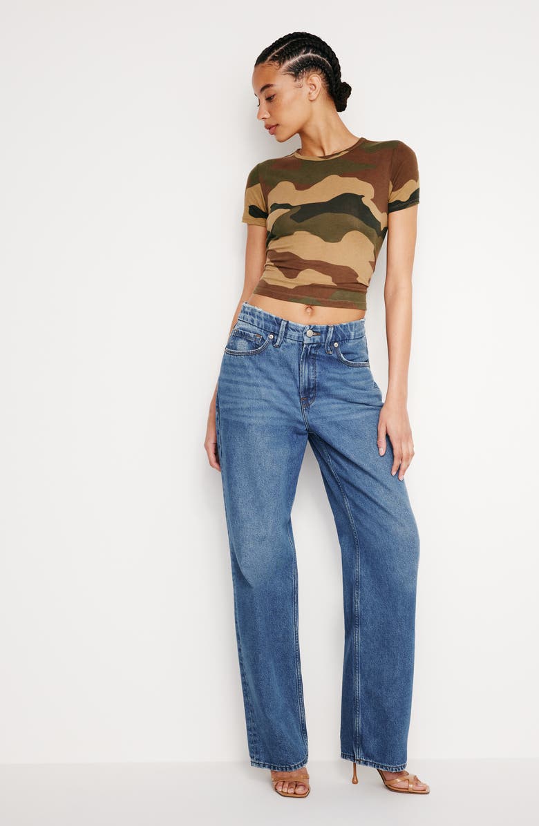 Good American Featherweight Cotton Slim Fit T-Shirt, Alternate, color, Fatigue Green Camo01