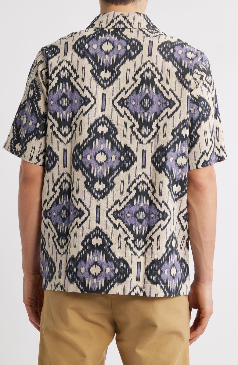 NN07 Julio Ikat Print Linen & Cotton Camp Shirt, Alternate, color, Violet