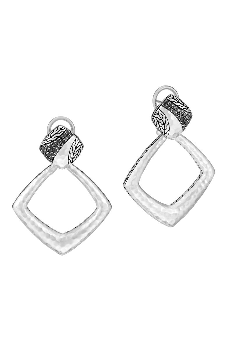 Classic Chain Hammered Silver Square Drop Back Earrings, Main, color, BLACK/ SILVER