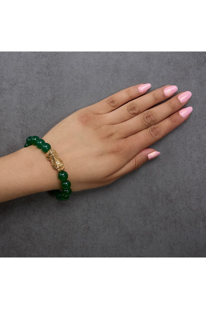 18K Yellow Gold Green Agate Beaded Bracelet with Dragon Charm, Alternate, color, Yellow Gold