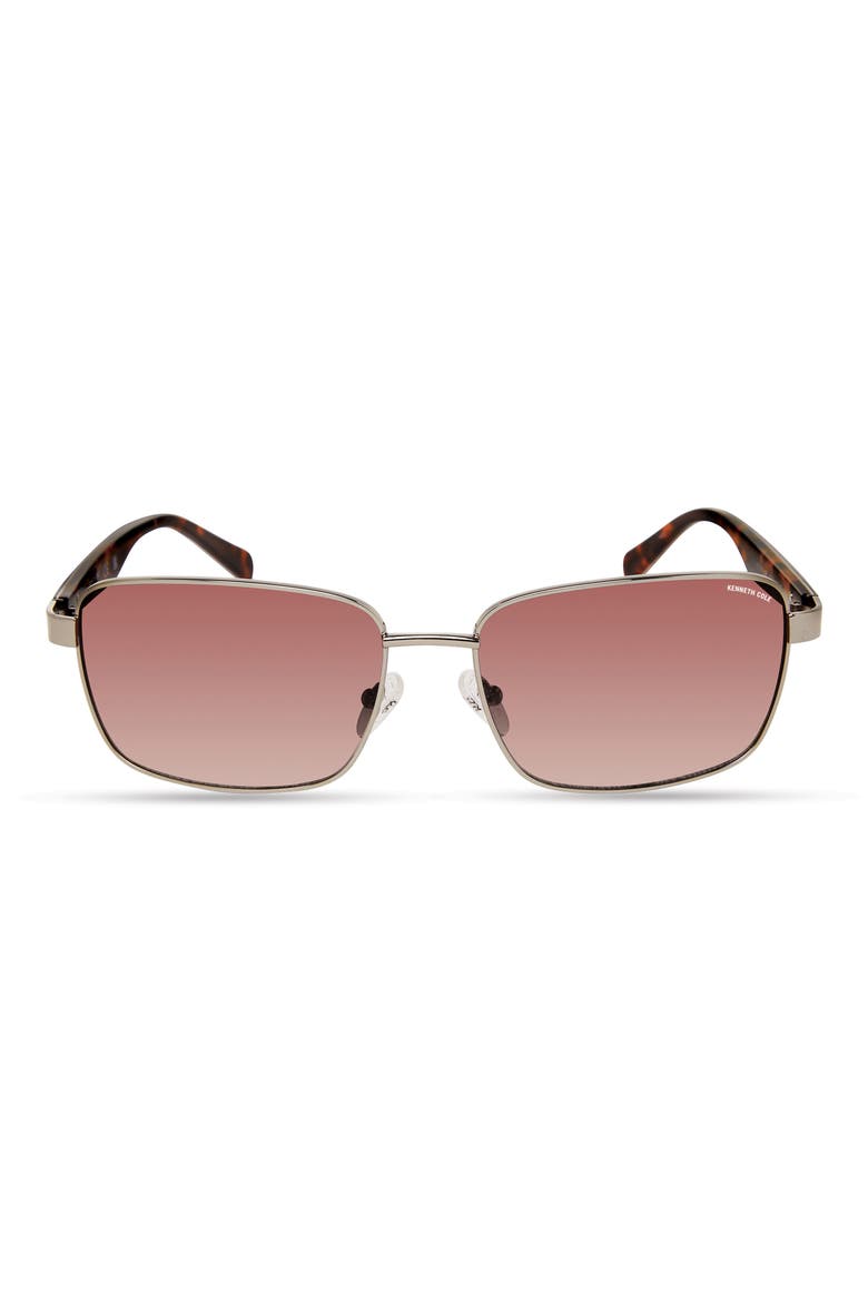 61mm Rectangular Sunglasses, Main, color, SHINY GUNMETAL / BROWN