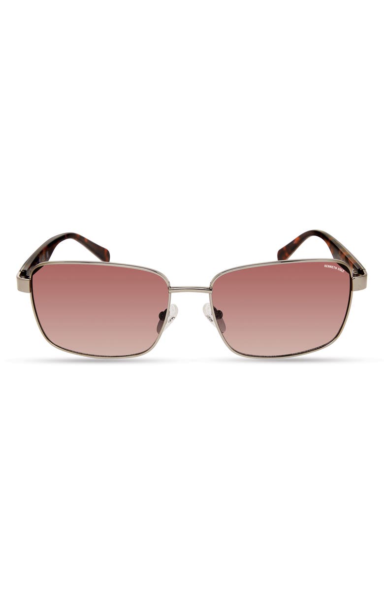 Kenneth Cole 61mm Rectangular Sunglasses, Main, color, Shiny Gunmetal / Brown