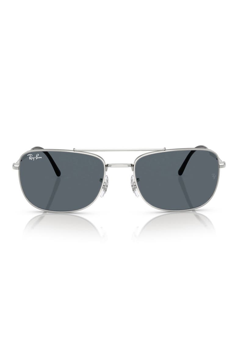 59mm Rectangular Aviator Sunglasses, Main, color, SILVER
