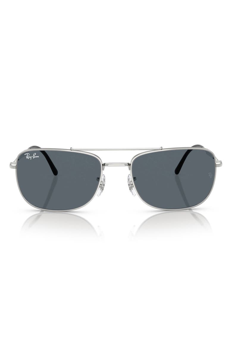 Ray-Ban 59mm Rectangular Aviator Sunglasses, Main, color, Silver