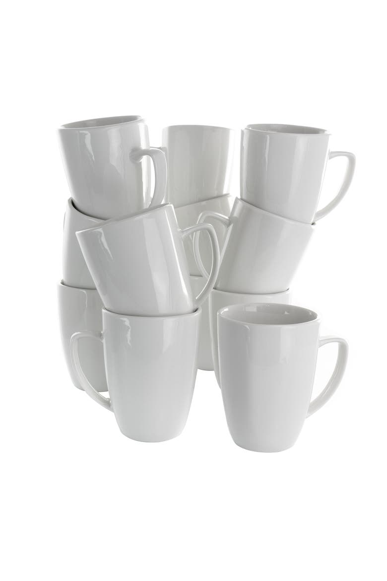 Riley 12 Piece 12 Ounce Porcelain Mug Set, Main, color, White