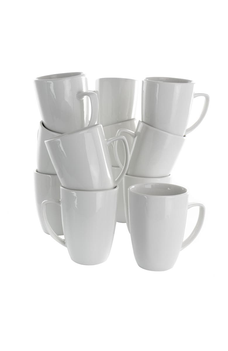 Elama Riley 12 Piece 12 Ounce Porcelain Mug Set, Main, color, White