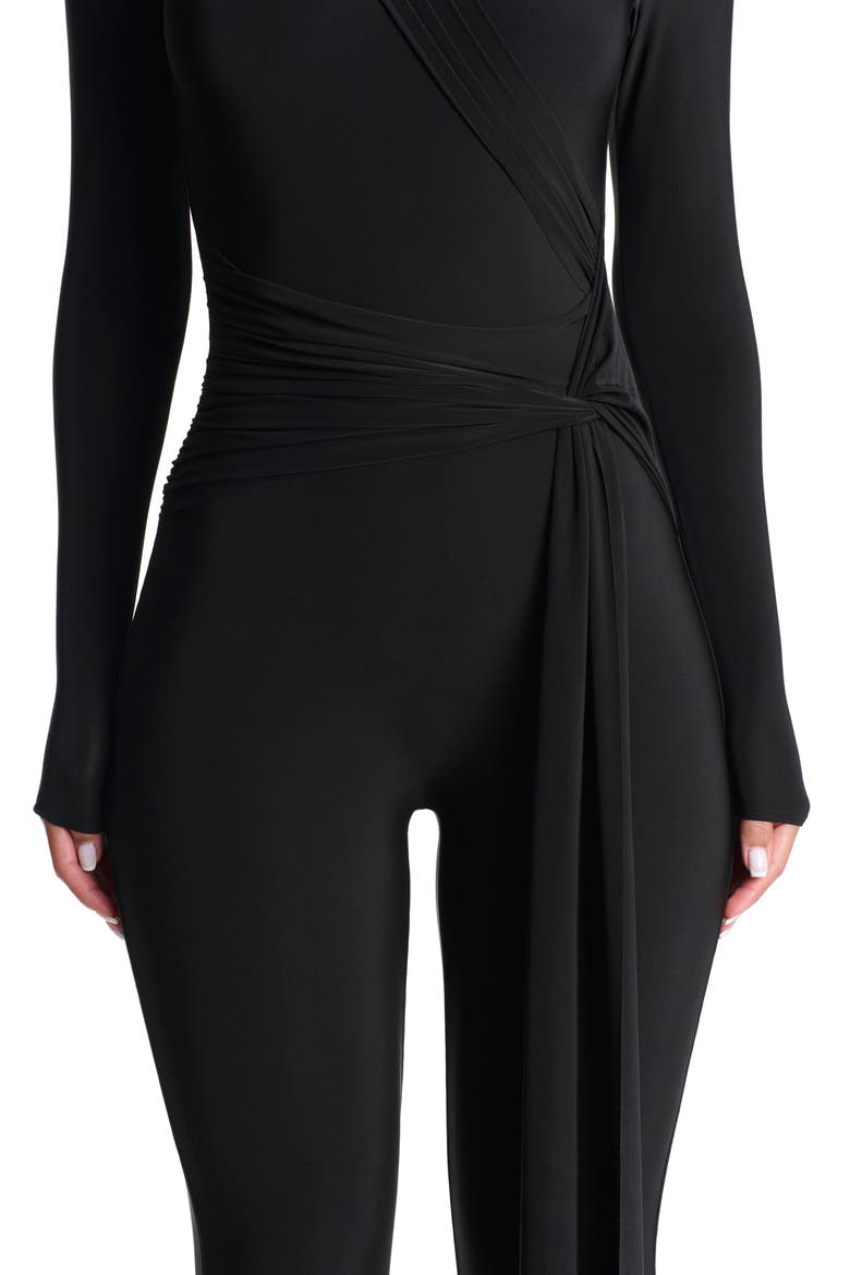 Hourglass Tie Waist Long Sleeve Jumpsuit, Alternate, color, BLACK