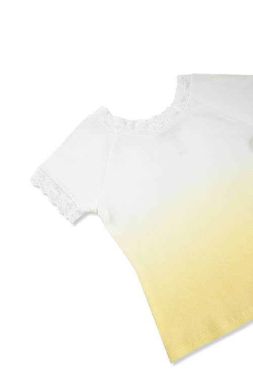 Shop Truce Kids' Dip Dye Lace Accent Cotton T-shirt In Yellow