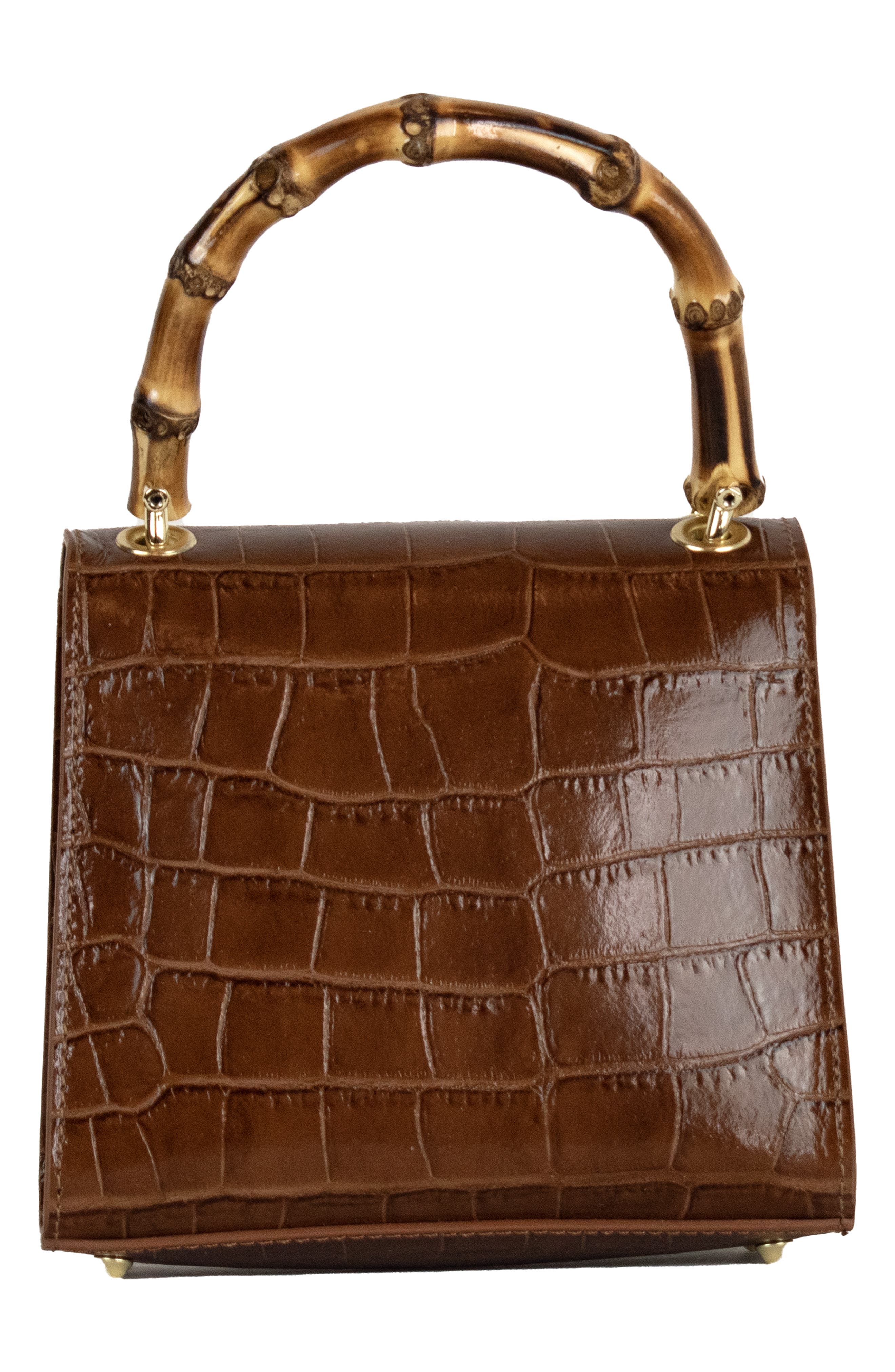 Ellie Croc Embossed Top Handle Bag, Alternate, color, BROWN