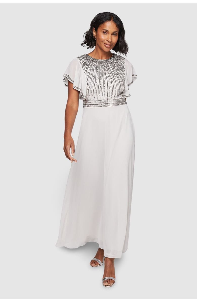 Wallis Embellished Ruffle Sleeve Maxi Dress, Main, color, Grey
