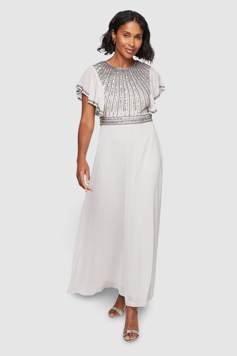 Embellished Ruffle Sleeve Maxi Dress