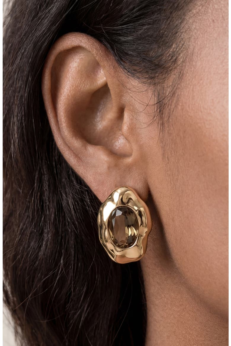Molten Glow Crystal Stud Earrings, Alternate, color, SMOKEY QUARTZ