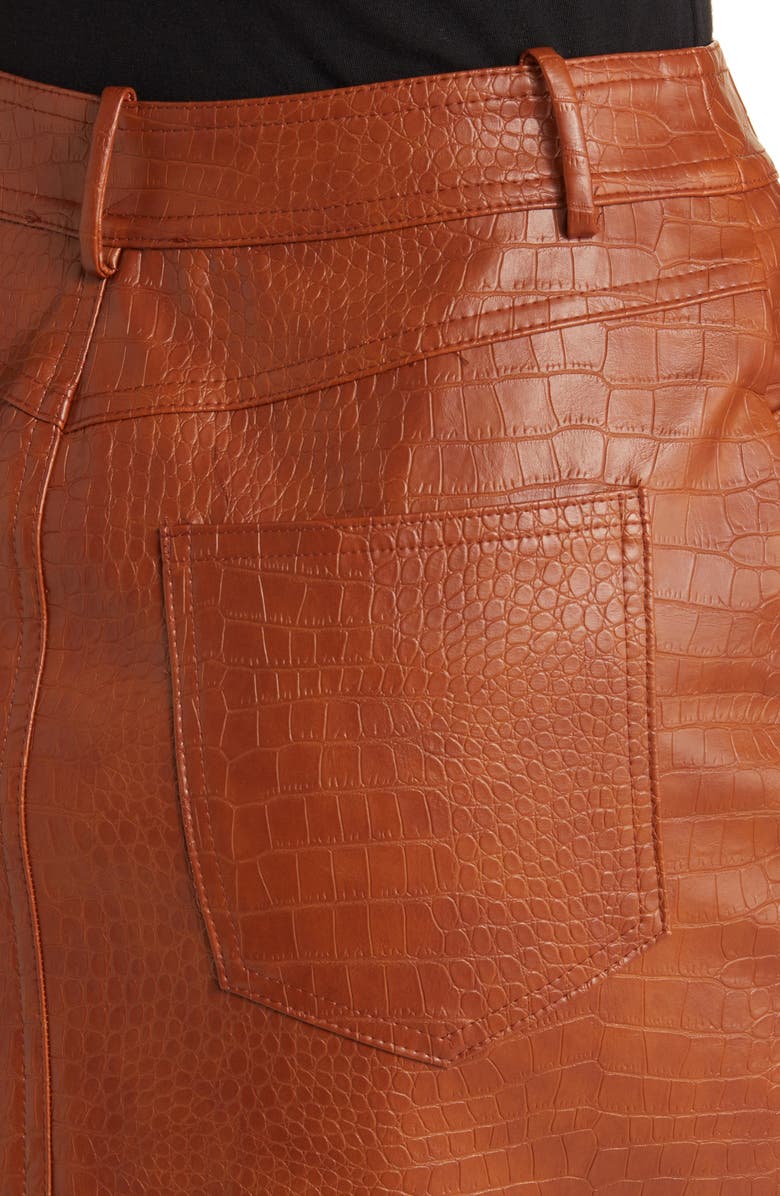 WAYF Roberta Croc Embossed Faux Leather Midi Skirt, Alternate, color, 