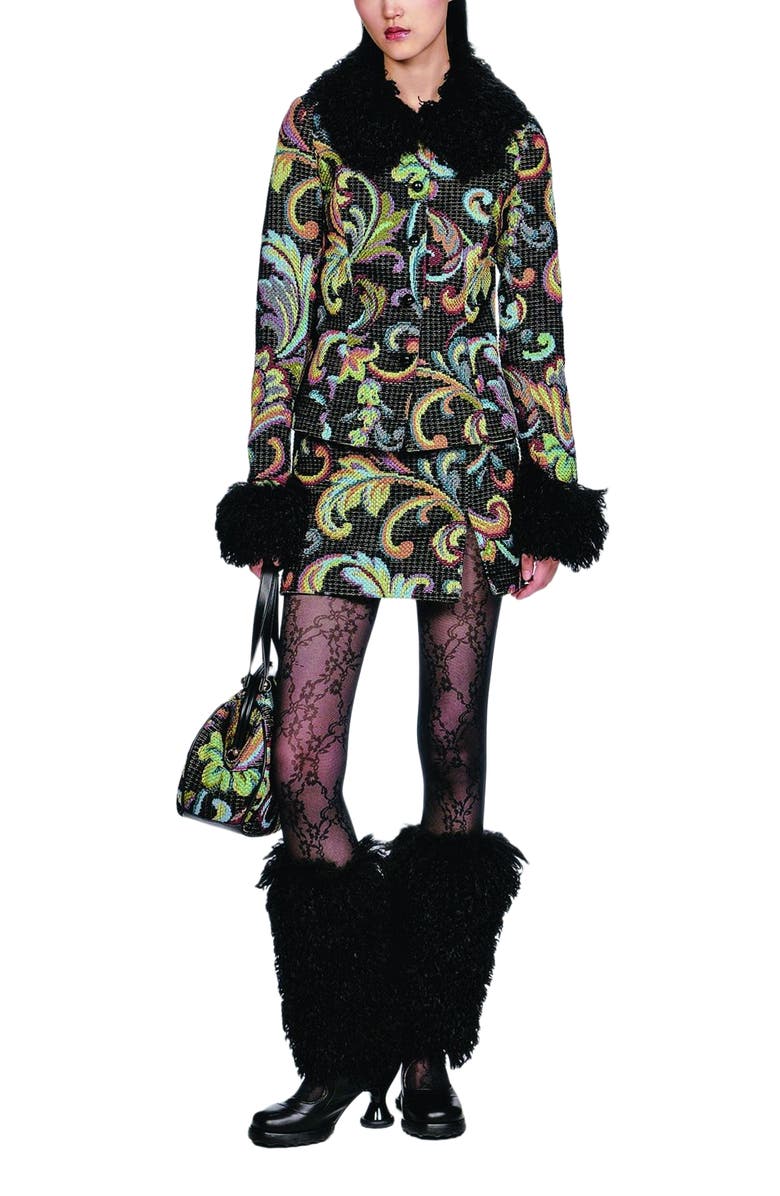 Anna Sui Tapestry Faux Fur Jacket, Main, color, Black Multi