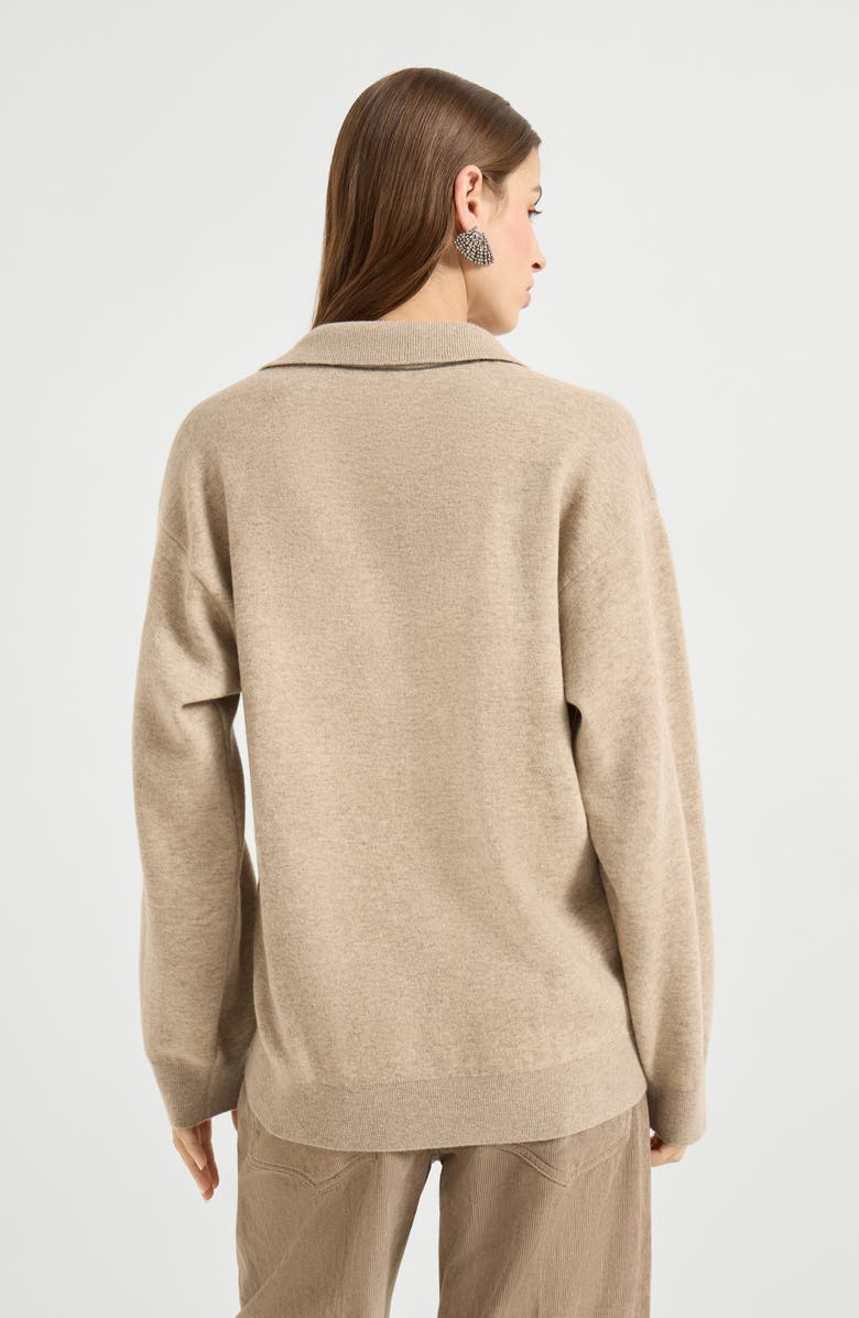 Brunello Cucinelli Cashmere double knit polo shirt, Alternate, color, Biscuit