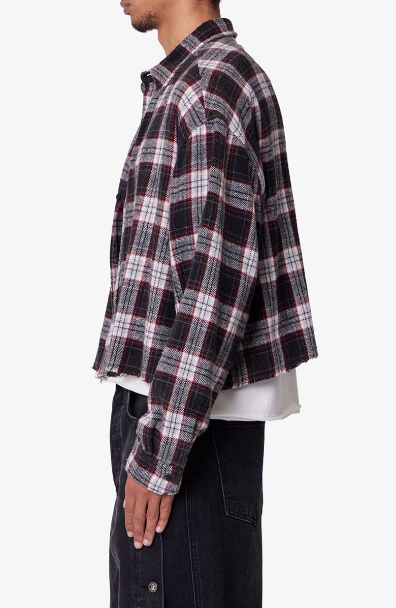 mnml Washed Crop Flannel Button-Up Shirt, Alternate, color, Black/ White