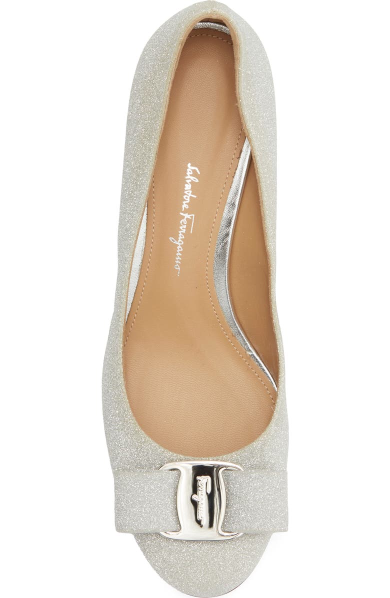 FERRAGAMO Salvatore Ferragamo Vara Bow Glitter Pump, Alternate, color, Argento