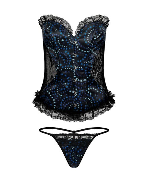 Adore Me Auburn Boned Corset & G-string Set In Novelty Black 2