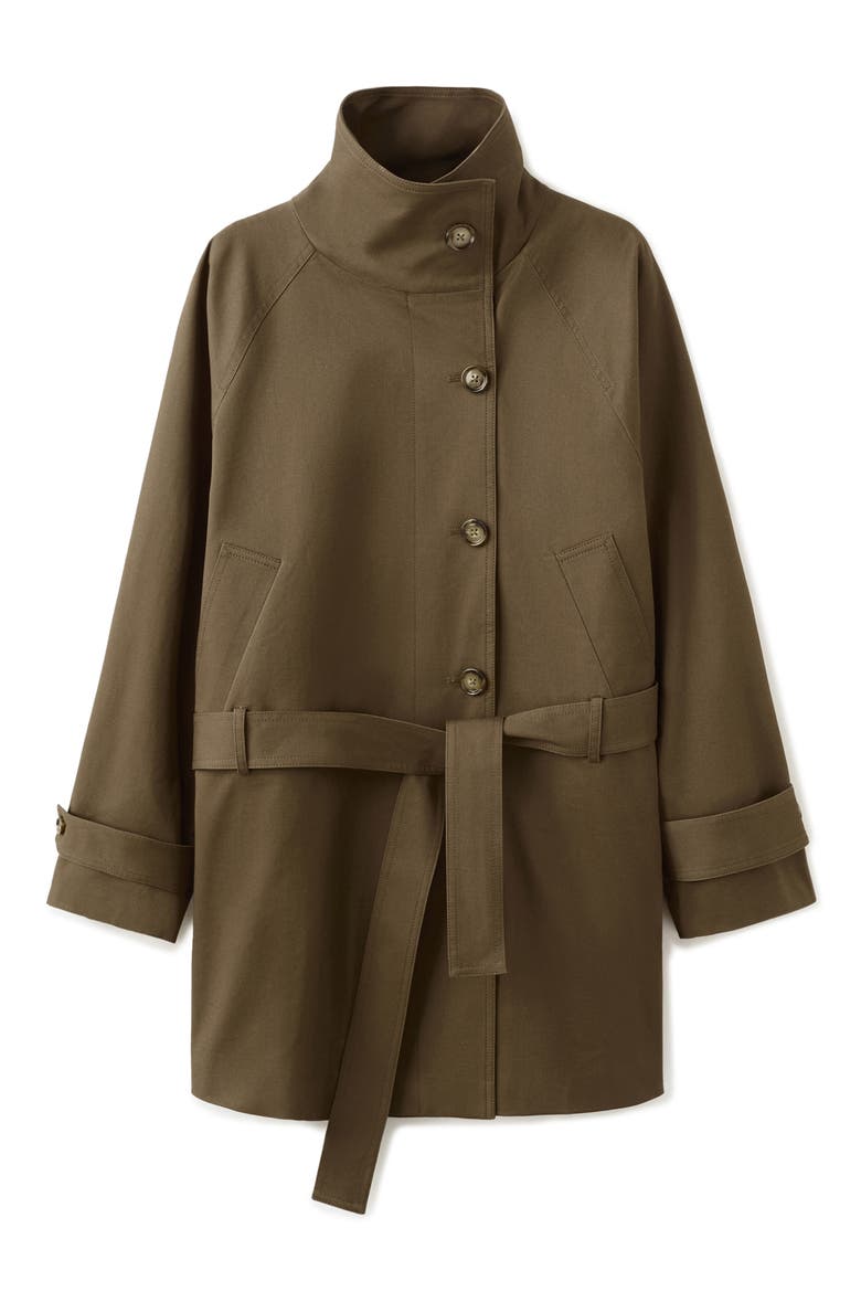Funnel Neck Belted Trench Coat, Alternate, color, MEDIUM BROWN