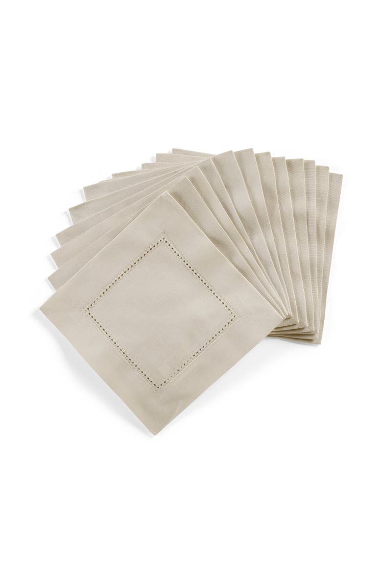 Cotton Linen Hemstitch Cocktail Napkins Set of 12, 6 x 6", Main, color, Linen