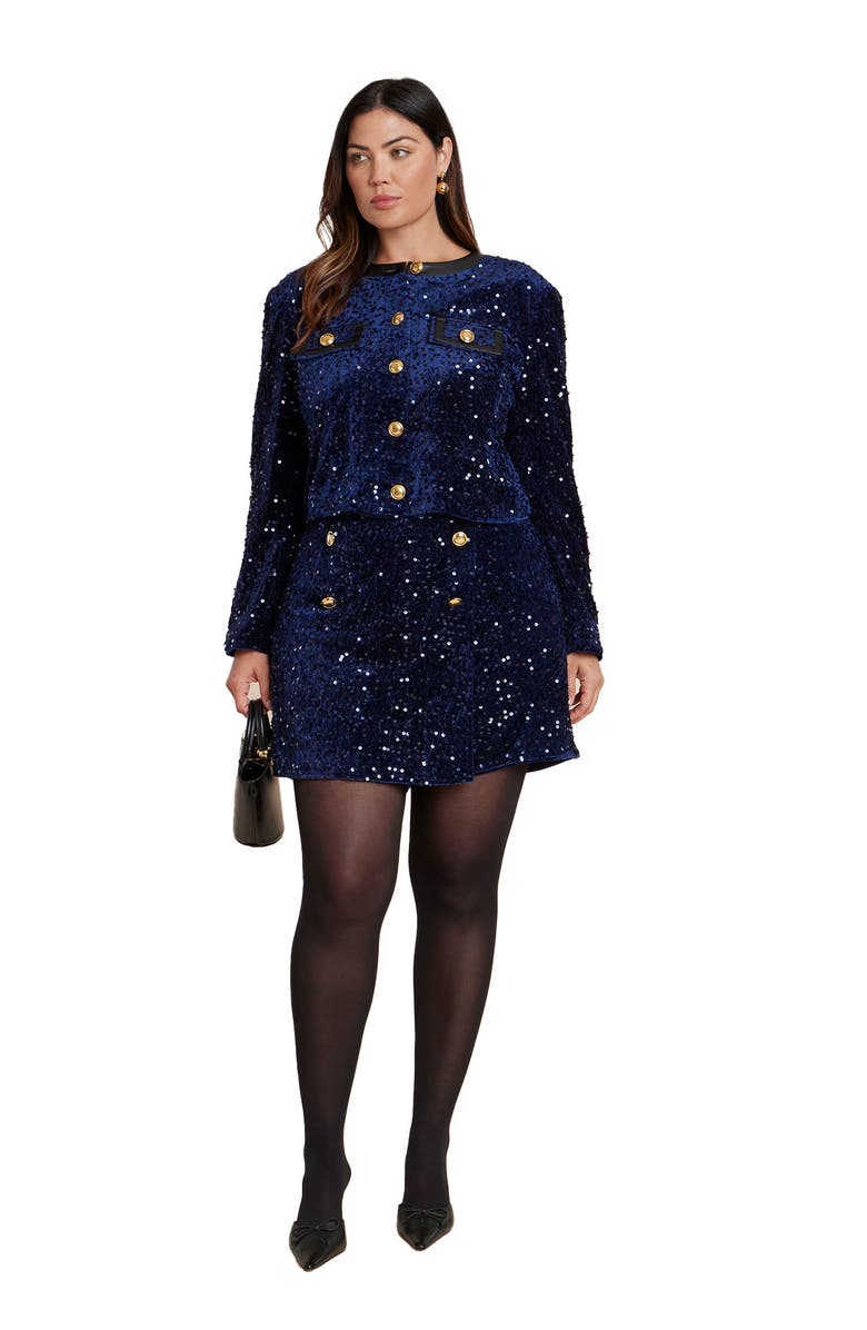 ELOQUII Sequin Velvet Skort, Alternate, color, Rich Navy