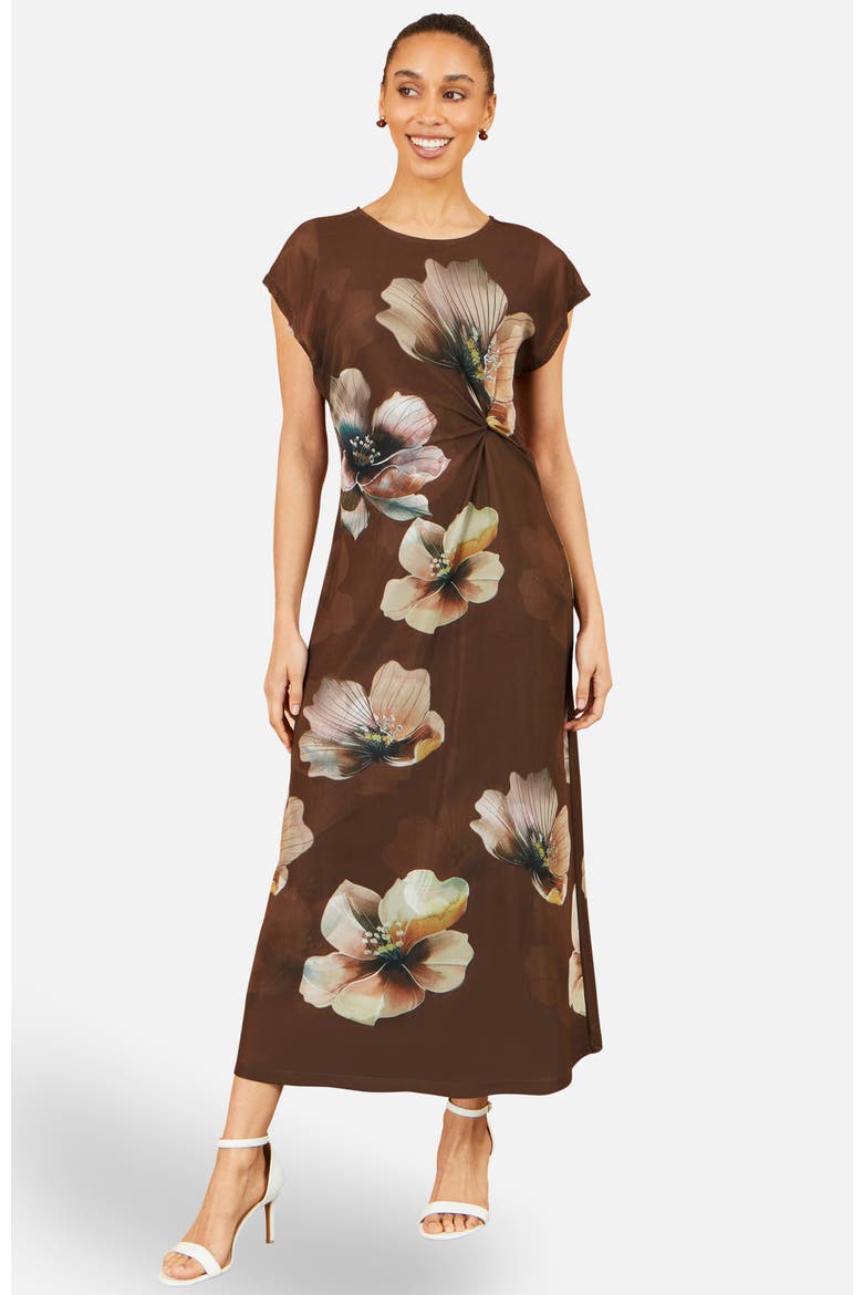 Mesh Floral Midi Dress, Main, color, Brown