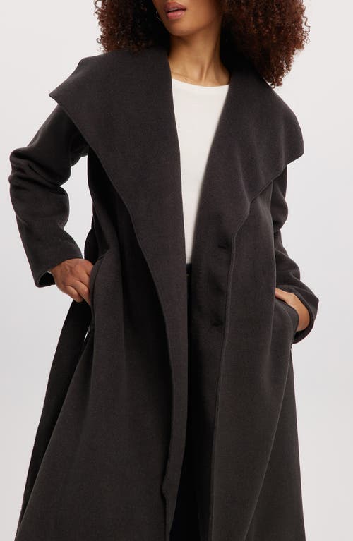 Noize Lena Belted Wrap Coat In Charcoal Mix