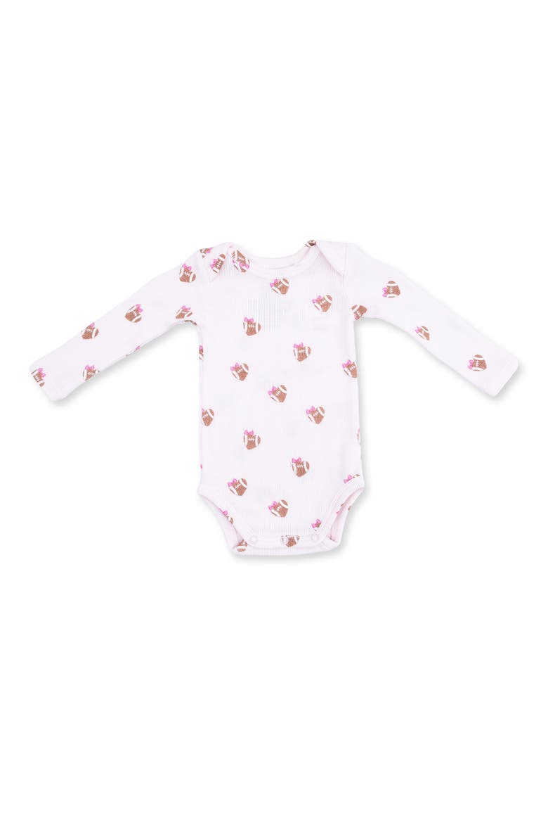Mini Heart Footballs Long Sleeve Bodysuit, Main, color, PINK