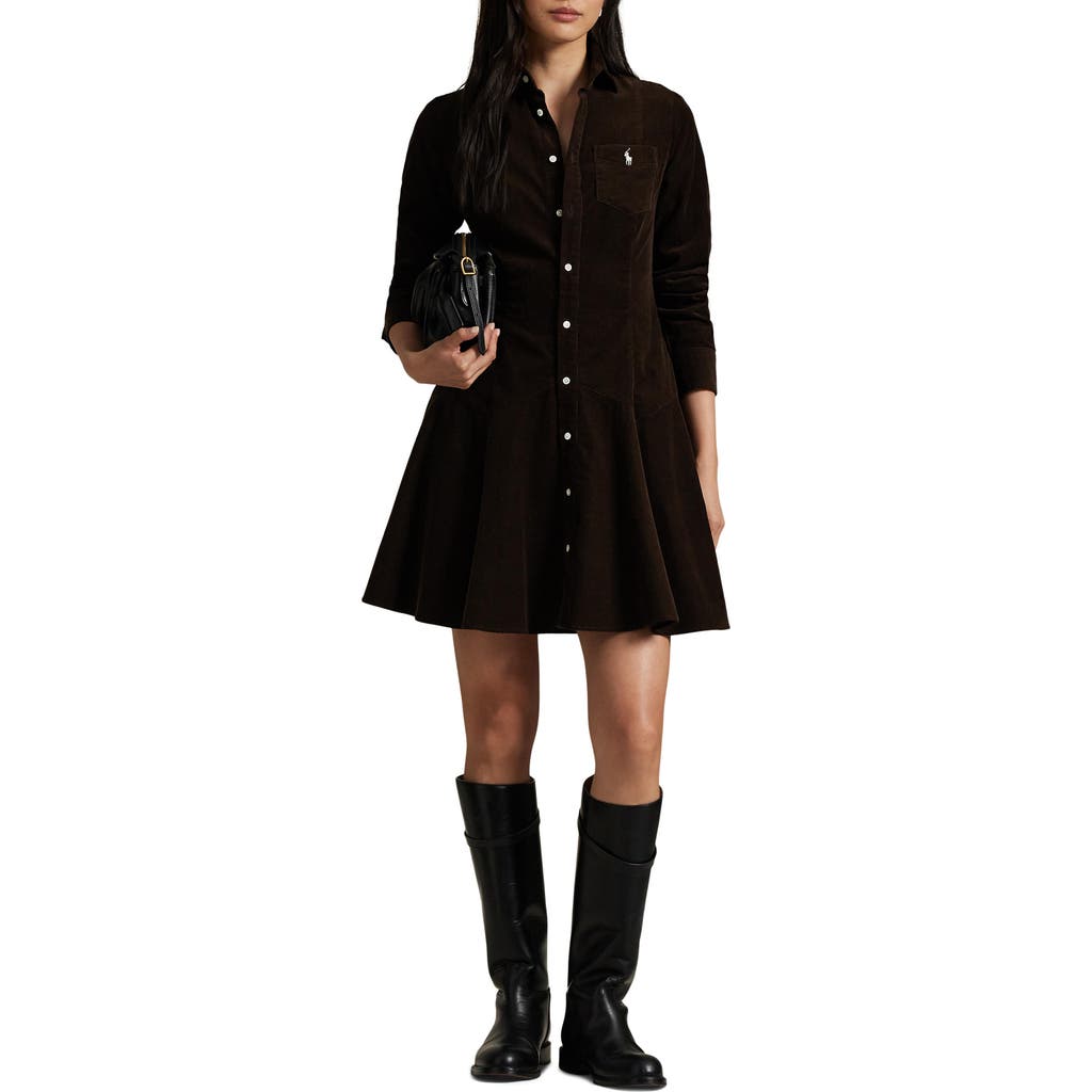 Polo Ralph Lauren Long Sleeve Corduroy Shirtdress In Black