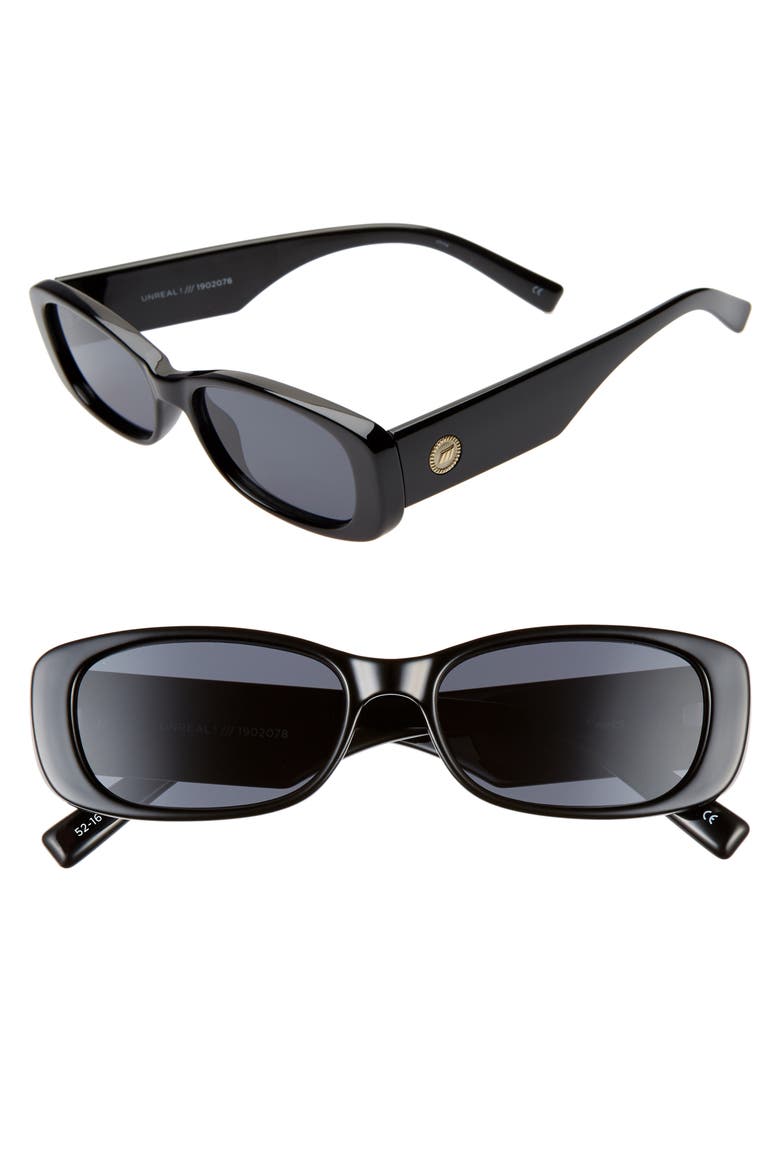 Unreal 52mm Rectangular Sunglasses, Alternate, color, SHINY BLACK/ SMOKE