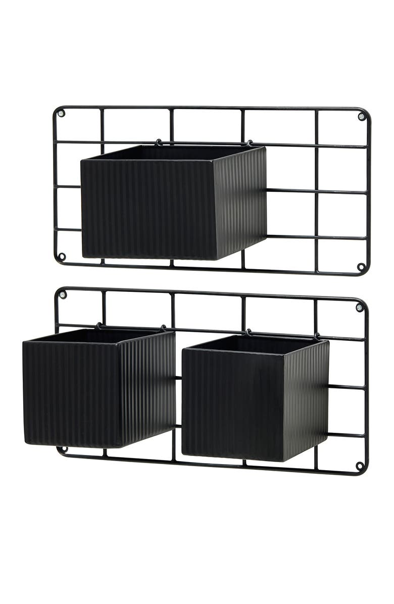 Glitzhome 20"L Black Metal Vertical 3 Pots Wall Hanging Planter Stands, Main, color, Black