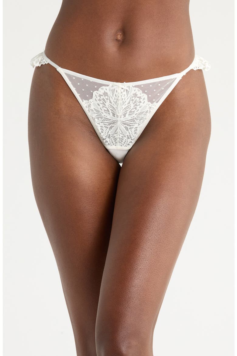 Posie Ruffle Lace & Mesh G-String, Main, color, SNOW WHITE