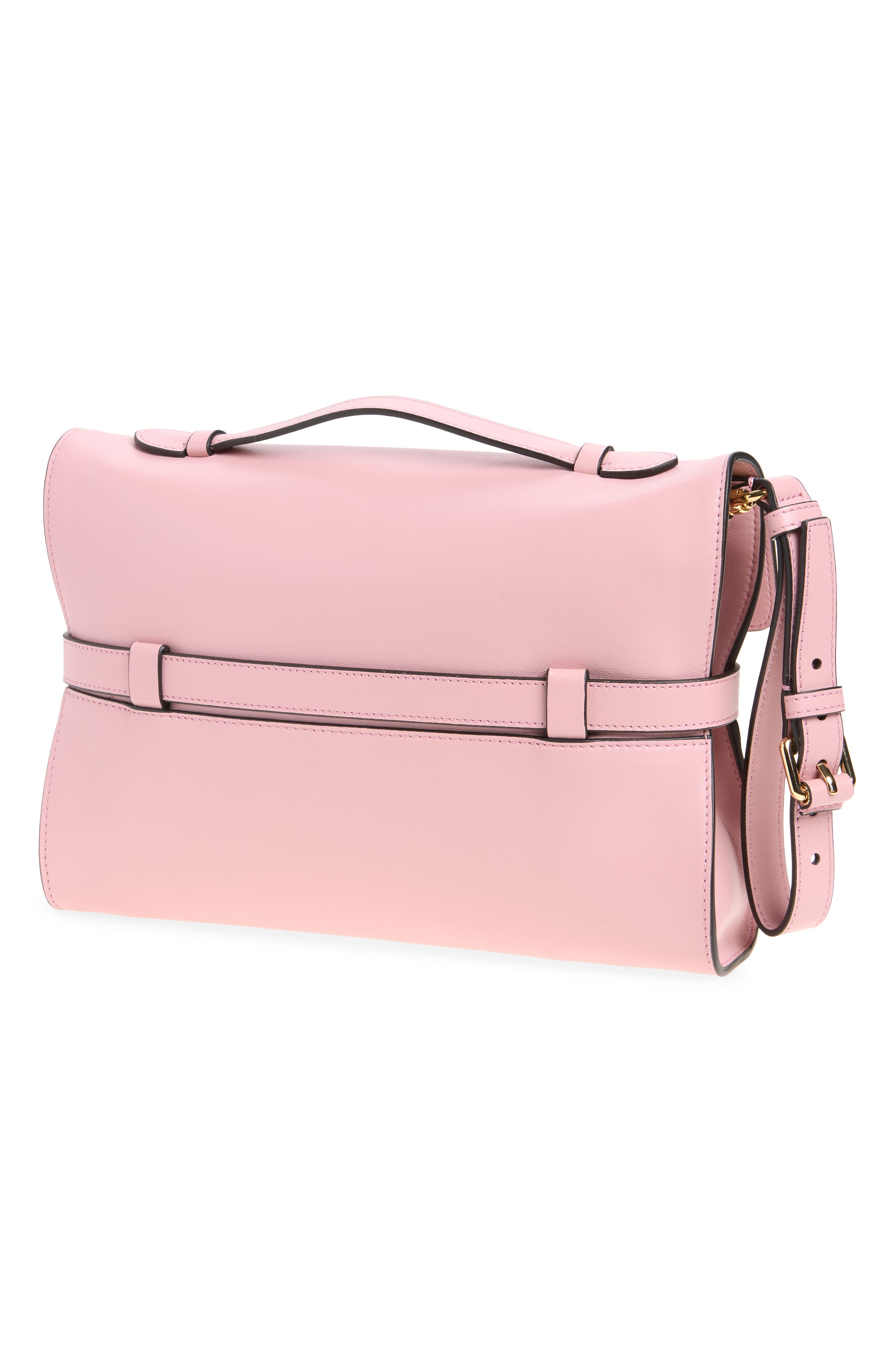 Tie Me Soft Leather Clutch, Alternate, color, PINK