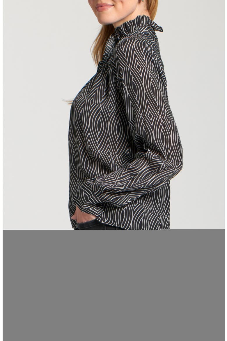 Ruffle Half-Placket Shirt, Alternate, color, BLACK/ WHITE