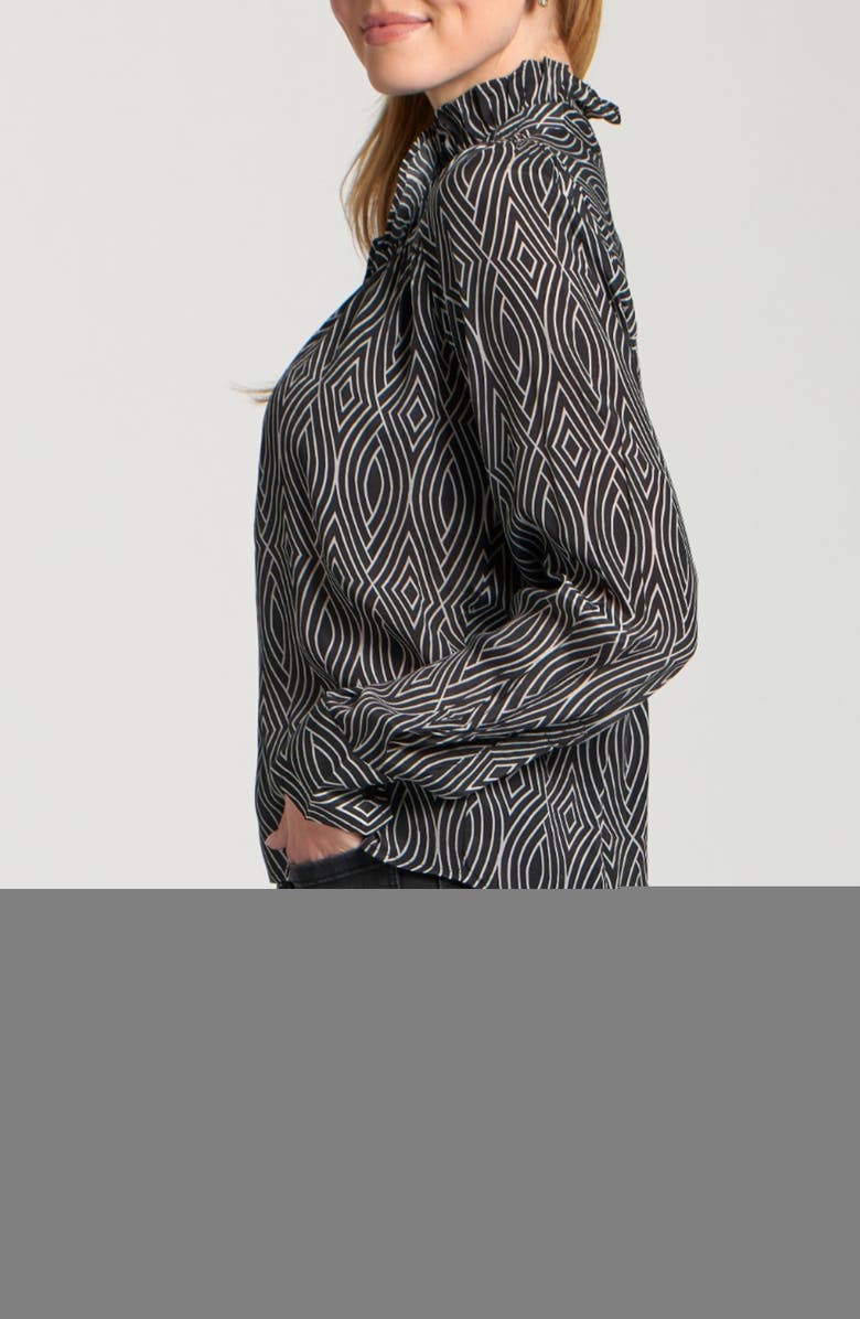 APNY Ruffle Half-Placket Shirt, Alternate, color, Black/ White