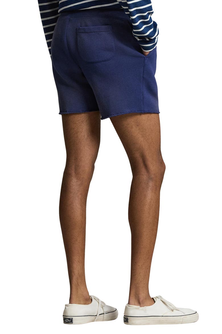 Relaxed Fit Embroidered Fleece Shorts, Alternate, color, DARK COBALT