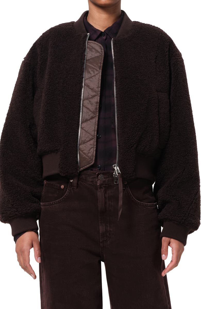AGOLDE Iona Skye Faux Shearling Bomber Jacket, Main, color, Chocolate Brwn
