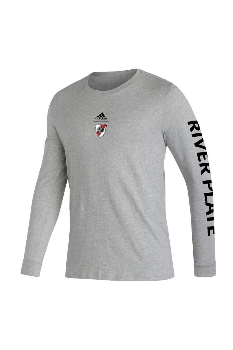 Men's adidas Heathered Gray Club Atlético River Plate Crest Long Sleeve T-Shirt, Alternate, color, Heather Gray