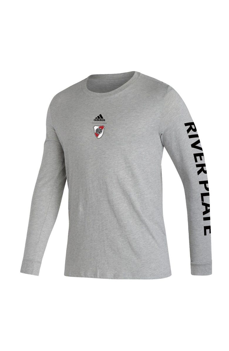 adidas Men's adidas Heathered Gray Club Atlético River Plate Crest Long Sleeve T-Shirt, Alternate, color,