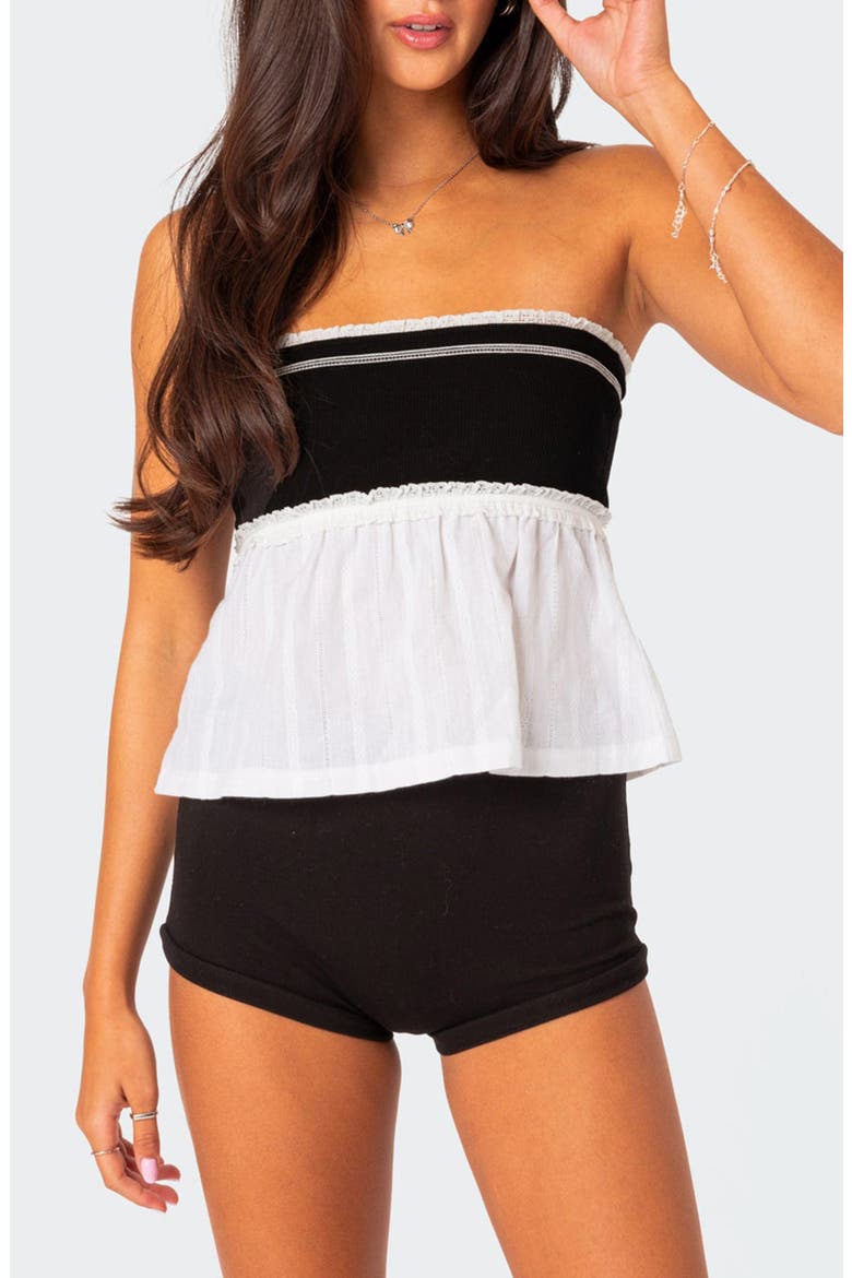 Rena Rib Peplum Tube Top, Main, color, BLACK-AND-WHITE