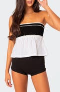EDIKTED Rena Rib Peplum Tube Top