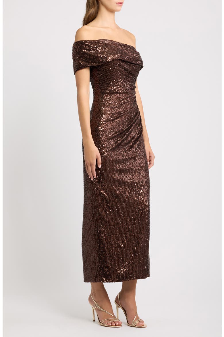 Sequin Ruched Gown, Alternate, color, CHOCOLATE