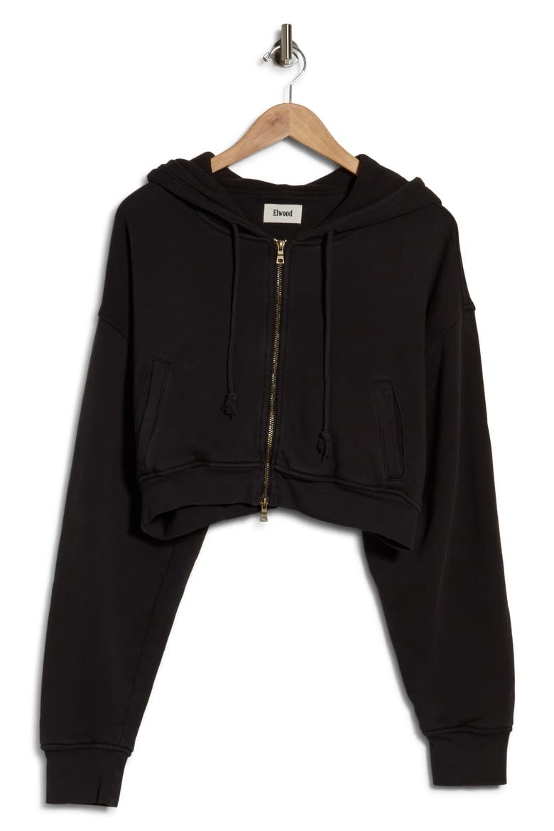Crop Organic Cotton Zip Hoodie, Alternate, color, VINTAGE BLACK