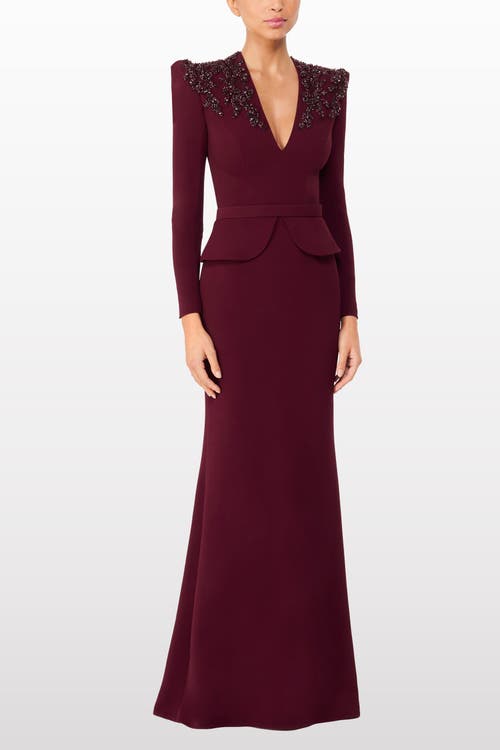 Jenny Packham Night Flowering Sequin-embellished V-neck Maxi Dress In Burgundy